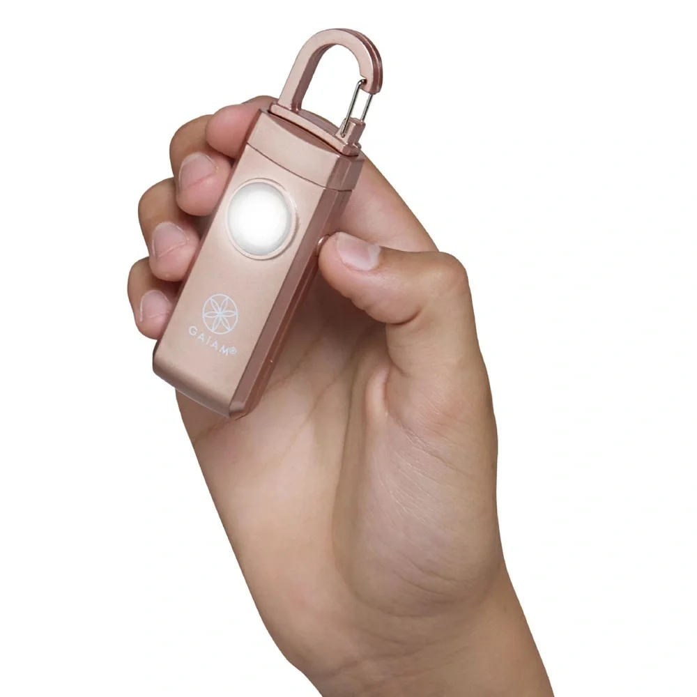 GAIAM Safety Alarm Keychain Rose Gold Strobe Light Backpack Charm NWT
